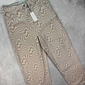 Shekou Women's Beige Wave Print High Rise Straight Leg Jeans‎ Sz 2X Y2K NWT